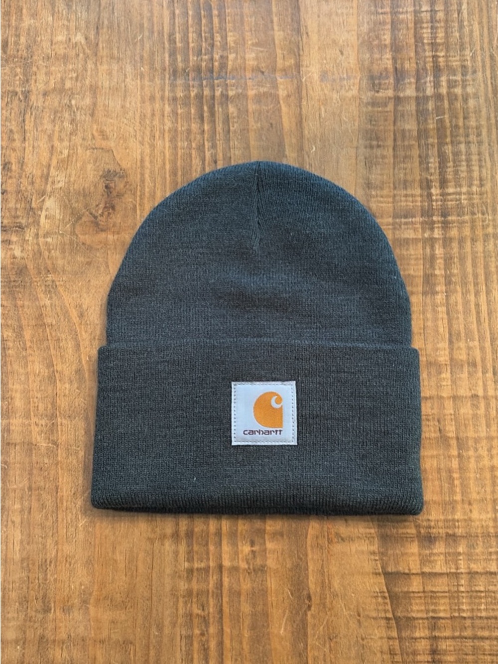 Carhartt Gray Cuffed Knit Beanie with Gold Logo Patch